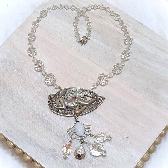 Art nouveau style drop pendant necklace with crystal beads - Picture 4 of 4